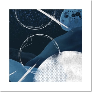 Navy Blue Abstract Minimalist Posters and Art